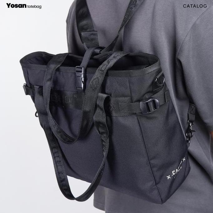 CAGHO I Yosan Totebag Black I Slingbag Pria l Ransel Backpack I Totebag Anti Air I Tas Selempang