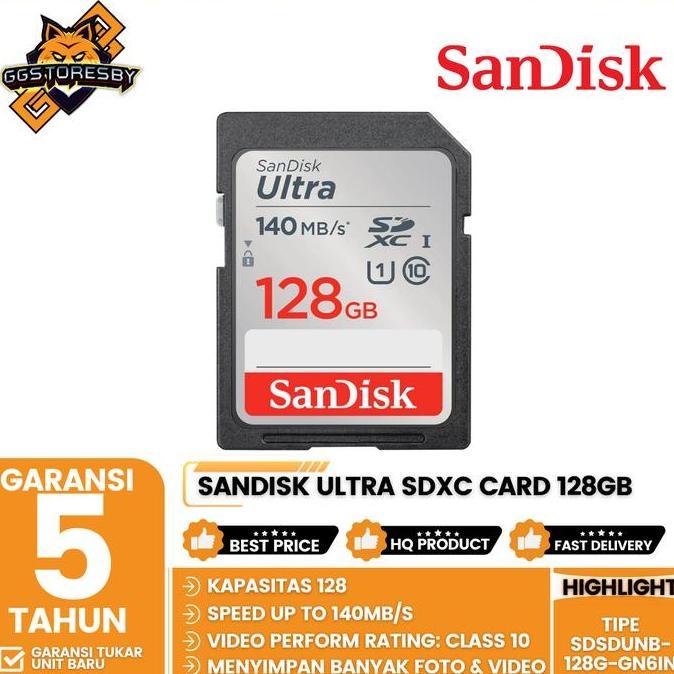 SanDisk Ultra SDXC Card 128GB 140MB/s Class 10 UHS-I - (SDSDUNB-128G-GN6IN)