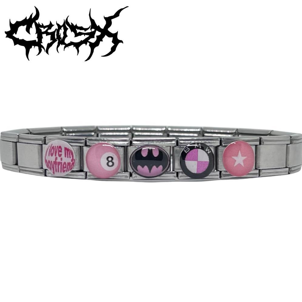ORIGINAL ITALIAN VINTAGE CHARM / CHARM COUPLE BRACELET PINK GELANG COUPLE RANTAI JAM TANGAN SILVER B