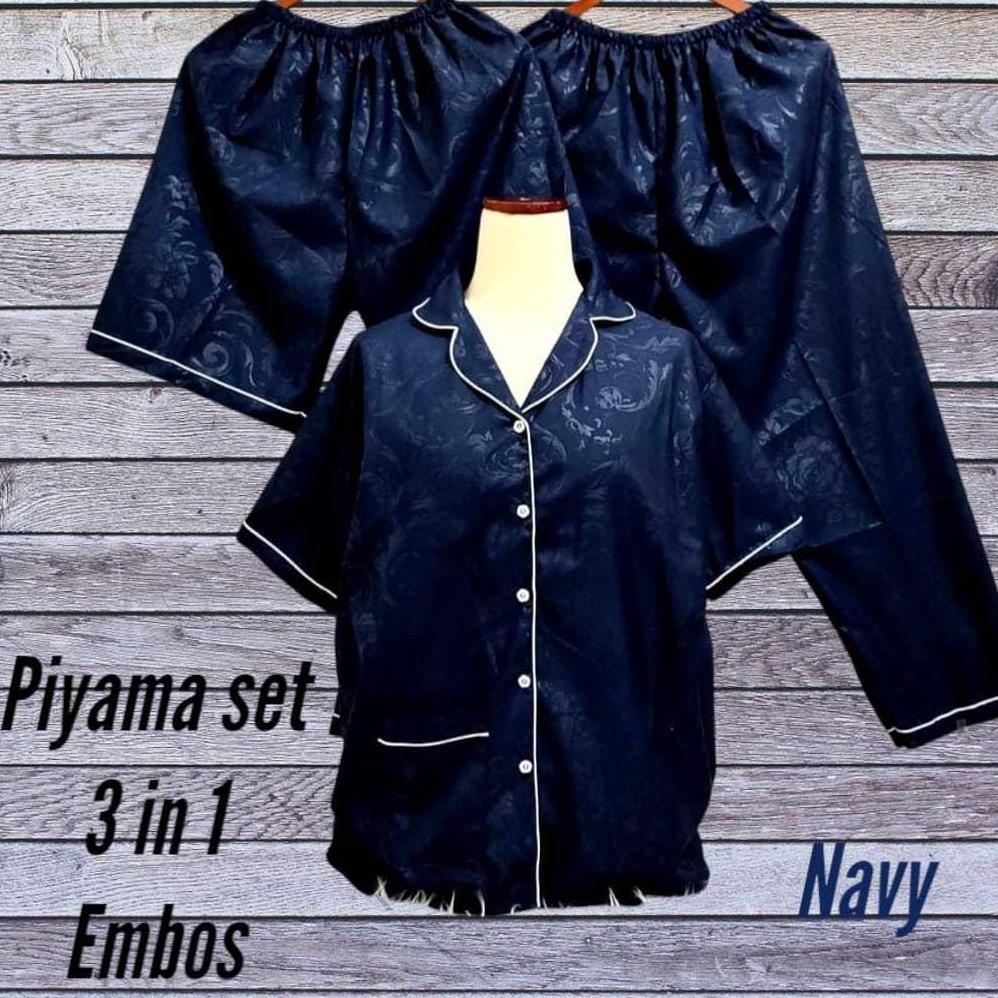 BIG PROMO Baju Tidur Wanita dewasa setelan piyama embos 3 in 1 ukuran M , L, XL, XXL