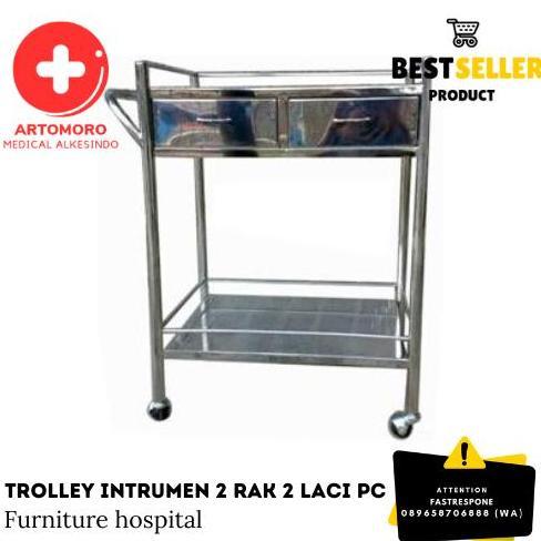TROLLEY INSTRUMEN 2 RAK & 2 LACI /MEJA INSTRUMEN STAINLESS