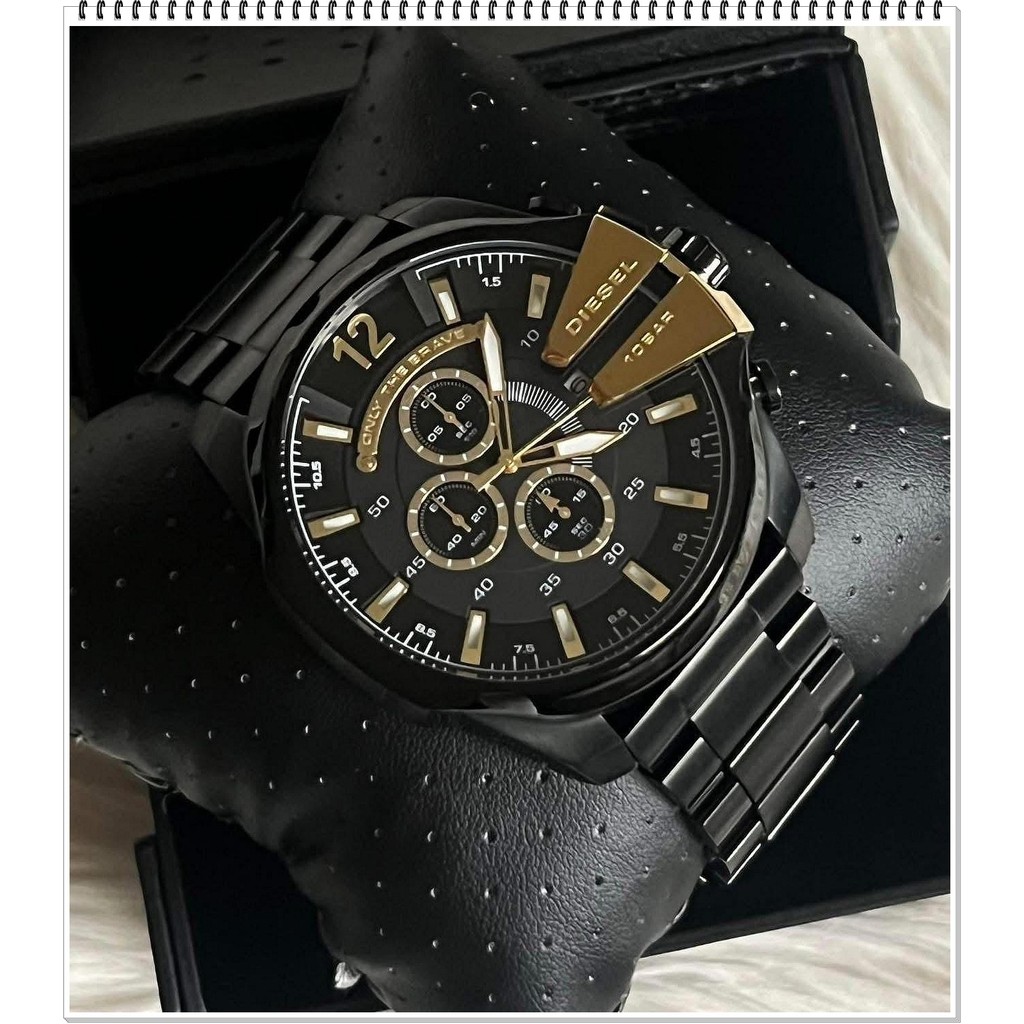DIesel Watch Men's Watch Black Metal Day Calendar Chronograph Mega Chief DZ433