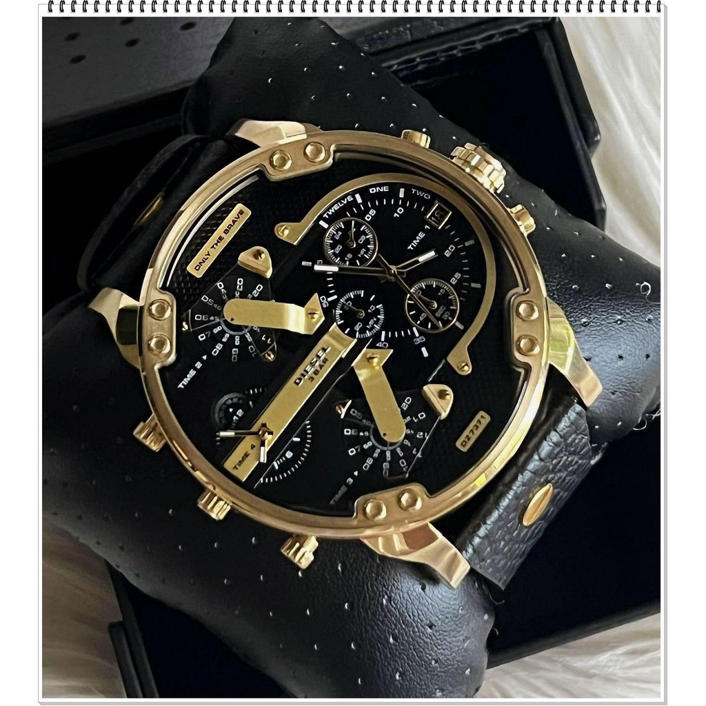 Diesel DZ7371 Mr Daddy 2.0 Chronograph Gold Case Black Leather Strap Watch