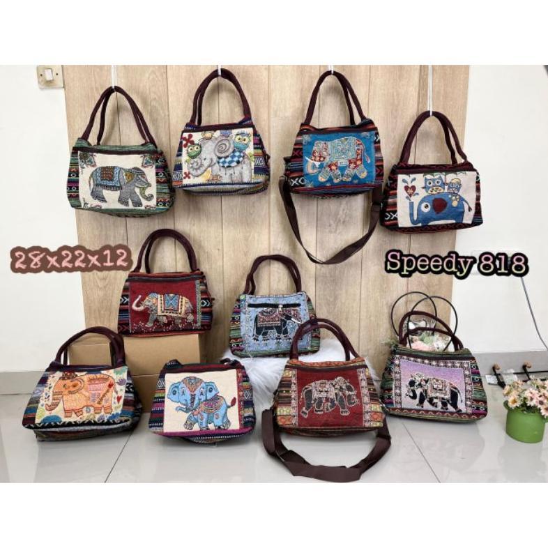 Tas selempang kanvas gajah - tas thailand import - tas selempang kanvas motif bulak balik speedy 818