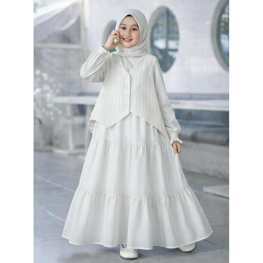 NEW GAMIS ANAK PREMIUM STRIPE VEST OUTER SYARI | BAJU LEBARAN ANAK PEREMPUAN CANTIK & NYAMAN ORI