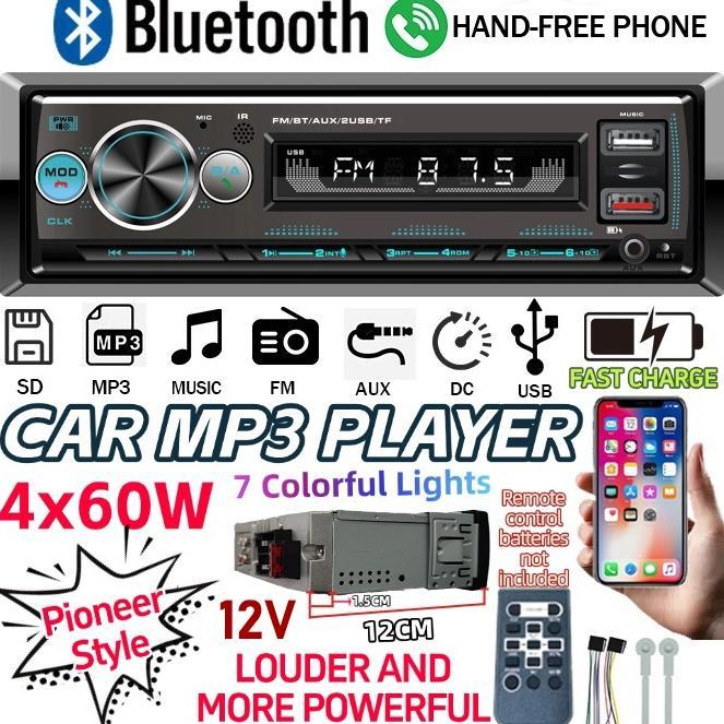 (Stok Siap)Gaya Pioneer Tape Audio Radio Mobil 1 Din Bluetooth 4x60W dengan Dual USB, Fungsi Lokasi 