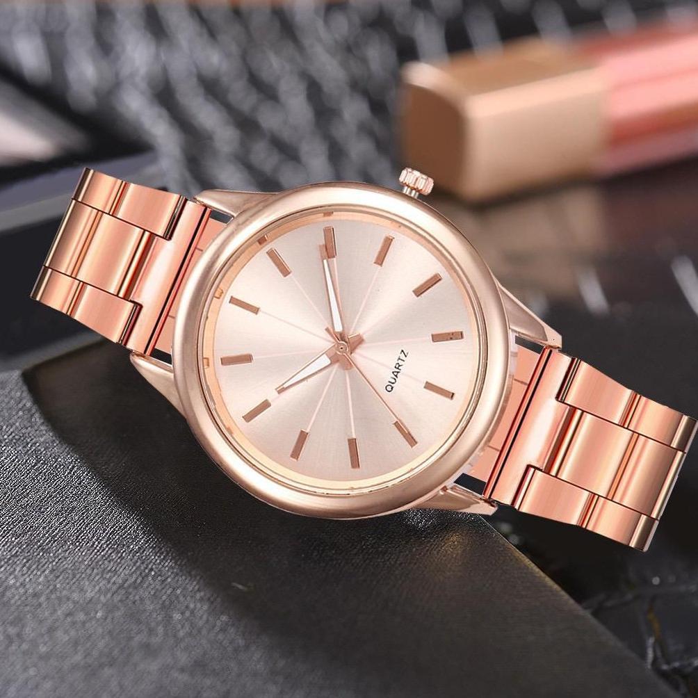 OFFICIAL PA Jam Tangan Wanita Analog Quartz Casual Fashion Strap Rantai Stainless Steel Couple Pria 