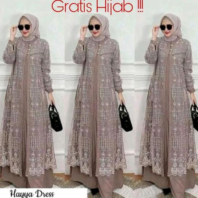 Hayya Dress Set Hijab Bella square Set Hijab Gamis Hayya M L XL Fashion Muslim Wanita Baju Gamis Leb