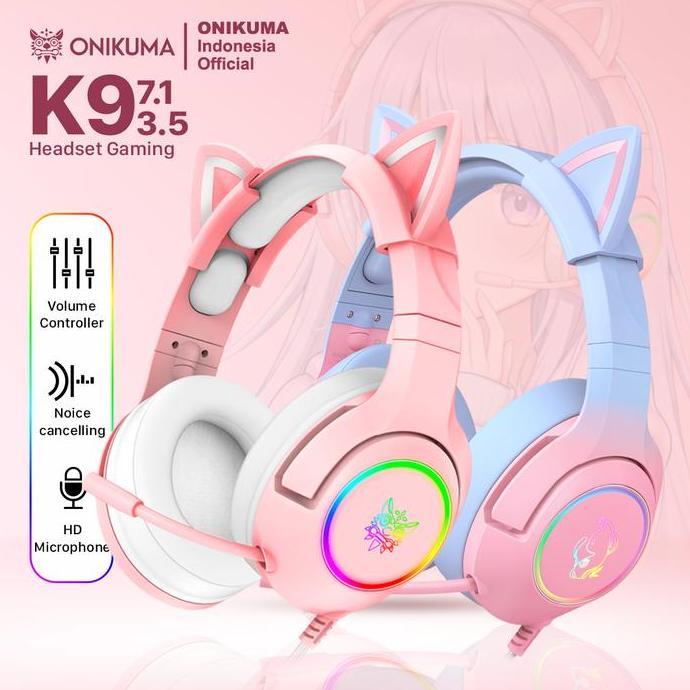 Potere- Headset Gaming Onikuma K9 7.1 All Surround Sound-Headset Gaming Cute-Headset Kucing-Headset 