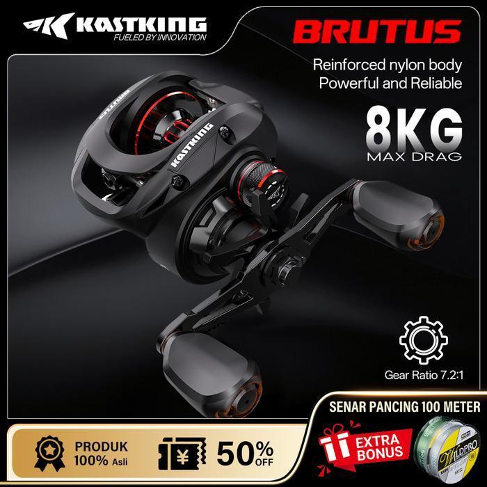 SeaHunter x KASTKING Brutus & Brutus Pro Reel Pancing Baitcasting Kiri/Kanan, Rangka Grafit, Rasio R