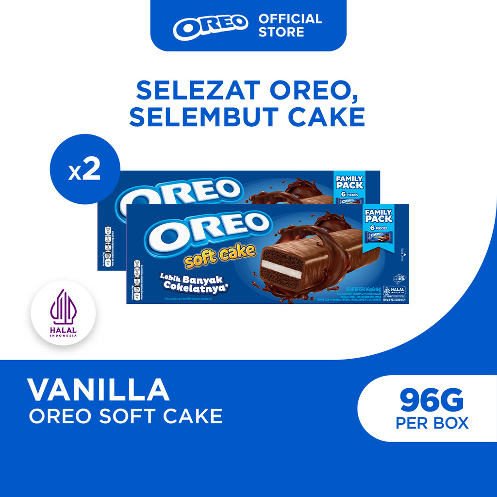 2pcs Oreo Soft Cake 96g, Kue Bolu Cokelat dengan Krim Rasa Vanila BONUS Stiker Barbie & Hot Wheels -