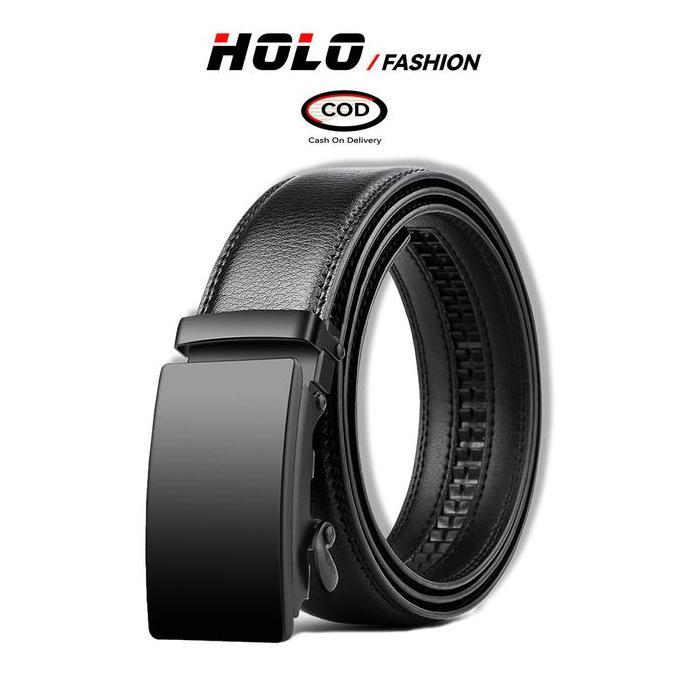 HOLO Gesper lkat Pinggang Pria Kulit Hitam Buckle Besi Sabuk Otomatis Belt