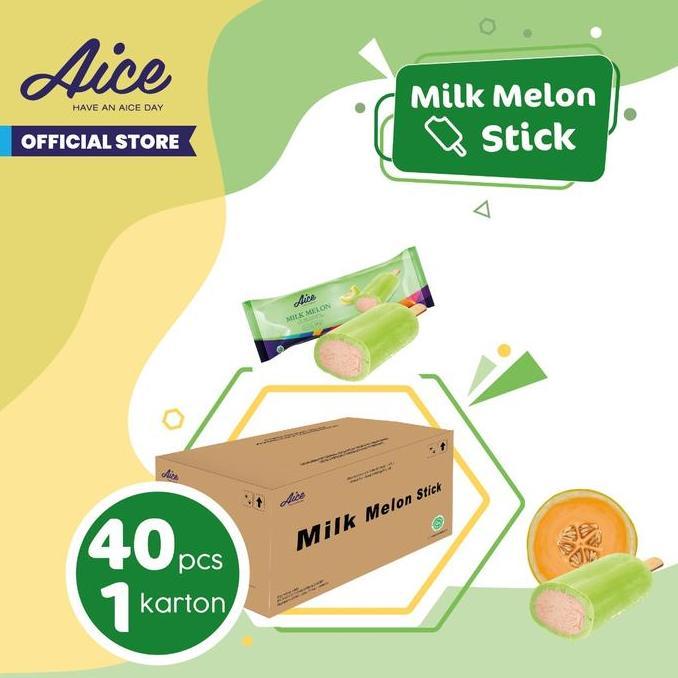 Barudatanglagi- Aice Milk Melon Stick Ice Cream Eskrim 1 Karton = Isi 40 Pcs Es Krim