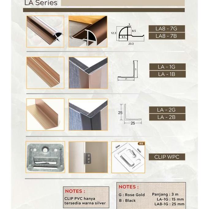 Assesoris Lis Aluminium Wall Panel, Wall Board Dan Pvc Marmer Warna Rose Gold & Black Panjang 3 Mete