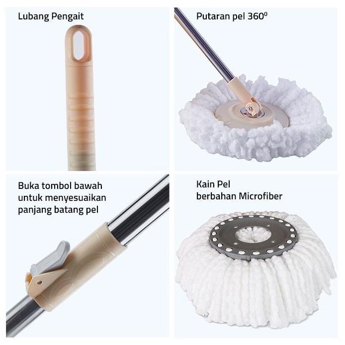 Tongkat Pel Spin Mop / Gagang Pel Spin Mop +Kain Pel Refill Tongkat Handle + Kain Spin Mop/ Tongkat 