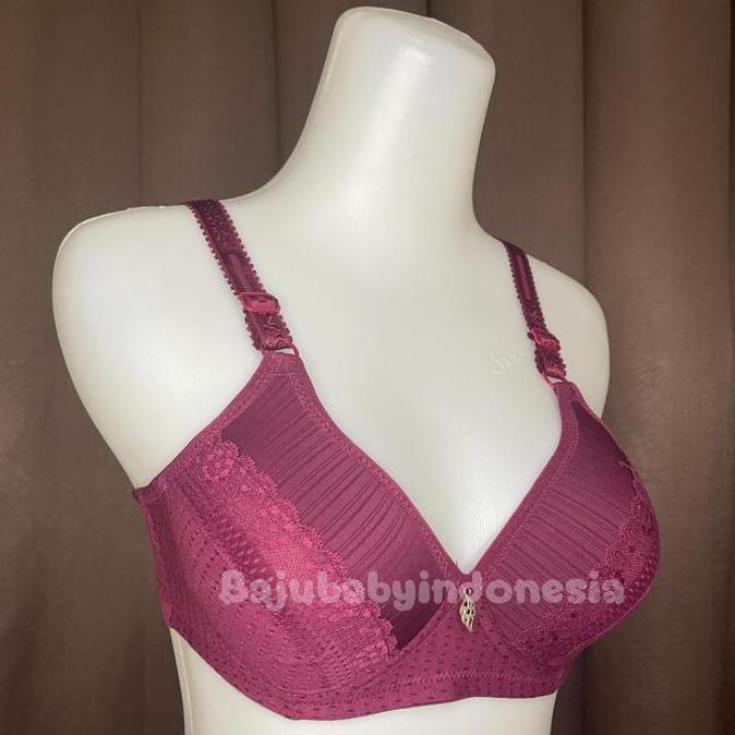 BBI BH pakaian dalem motif garis renda pita bra wanita jumbo push up remaja big size sexy tanpa kawa