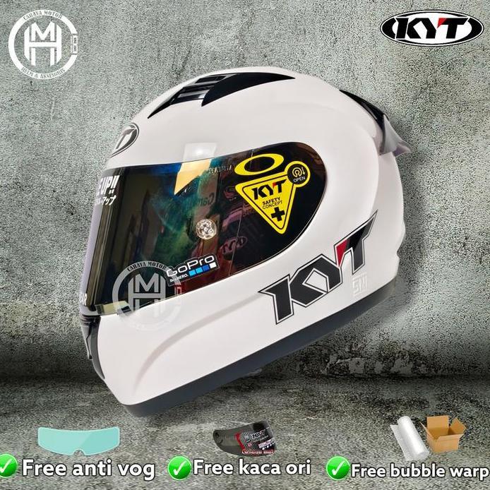 PAKET GANTENG HELM KYT R10 PUTIH SOLID  | FULL FACE KACA IRIDIUM