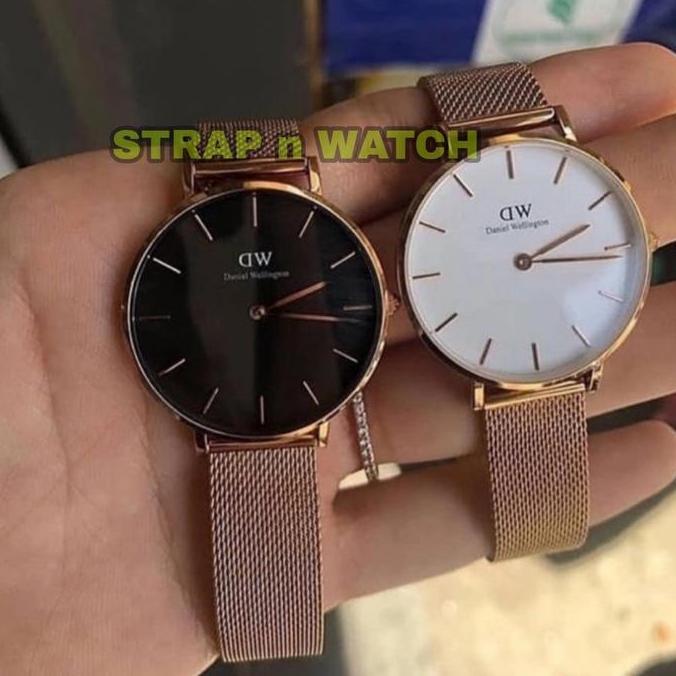 Jam Tangan Wanita DW Petite Melrose Black Original Rantai Fullset
