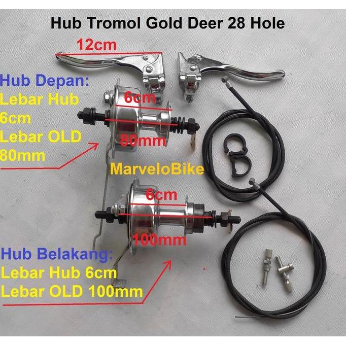 Hub Tromol Sepeda Onthel Mini Jengki Gold Deer 28 Hole