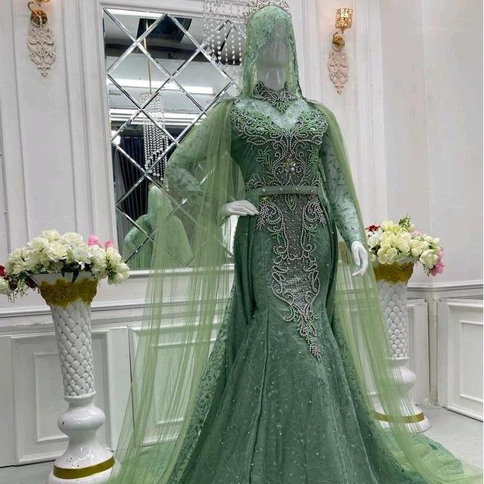 Gaun pengantin duyung mutiara Mewah Pesta pernikahan