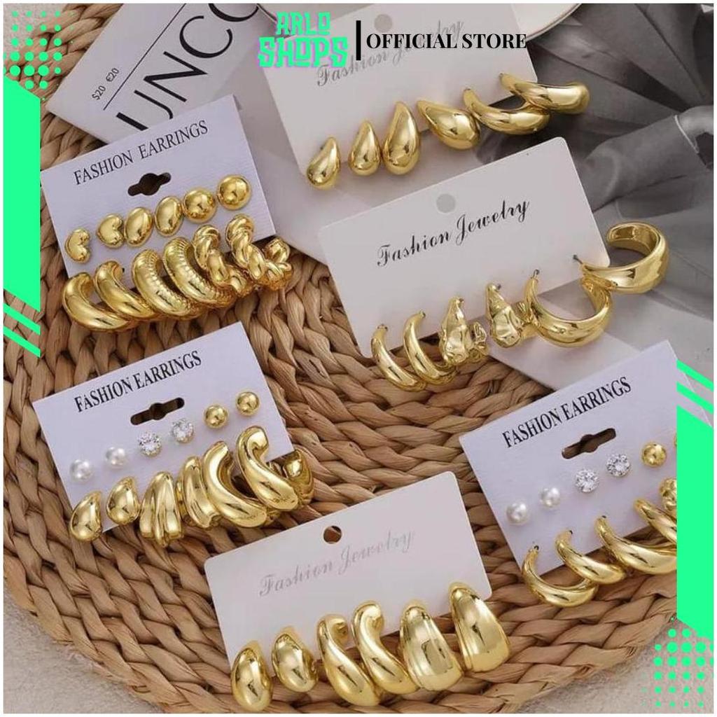 Anting Hoop 3 Pasang/Anting Bulat Korea Fashion/Anting Hijab ASA Sale