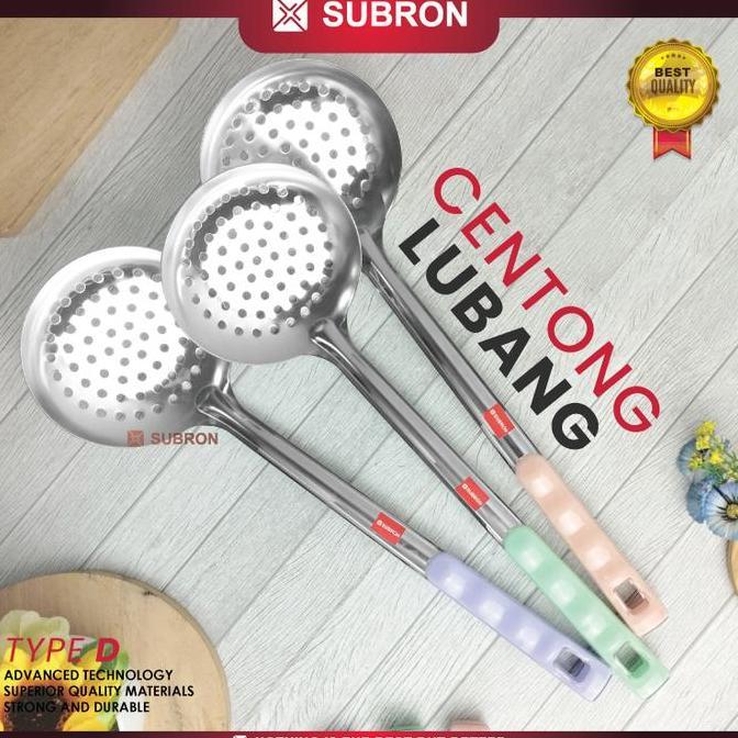 Equip- Subron Sutil Spatula Centong Sendok Nasi Lubang Non Lubang Stainless Pegangan Plastik Rna Pas