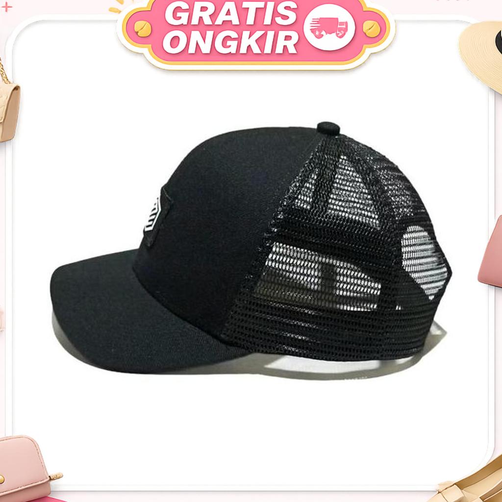 Topi Trucker Jaring Korea Premium Model Dengan Bordir Logo Di Depan Visor Pendek - Unisex Sport Casu
