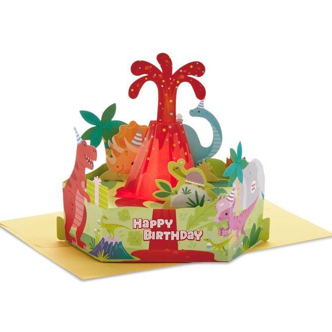 GREETING CARD- HALLMARK- BIRTHDAY- DINOSAURS- MUSICAL 3D POP-UP- LIGHT