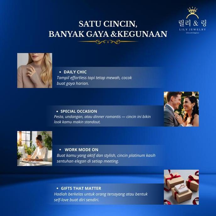 Cincin Kawin Korea & kecil simple bentuk daun dangan manik permata ukuran adjustable all size