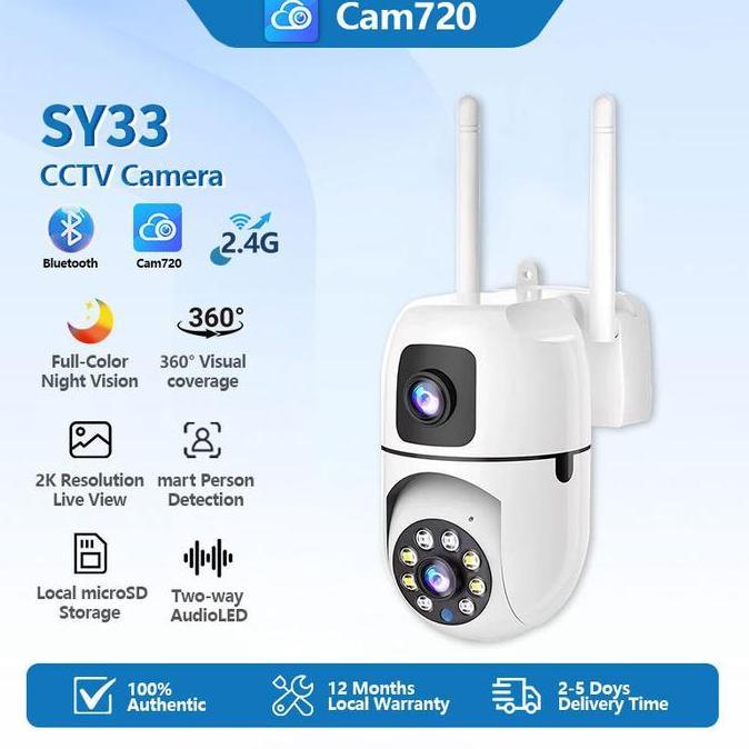 Evarakristin8 - SSY33 Cam720 Kamera CCTV  Keamanan PTZ Lensa Ganda Luar Ruangan - HD 1080P, Nirkabel