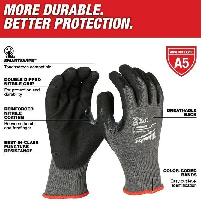 Murah Milwaukee Sarung Tangan Kerja Dipped Gloves Cut Level 5 - M