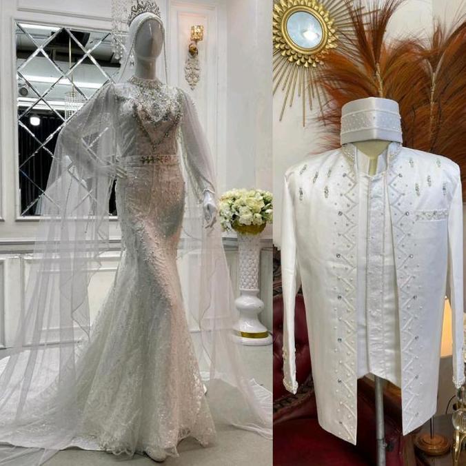 Couple gaun pengantin duyung ekor langsung full payet wedding Dress