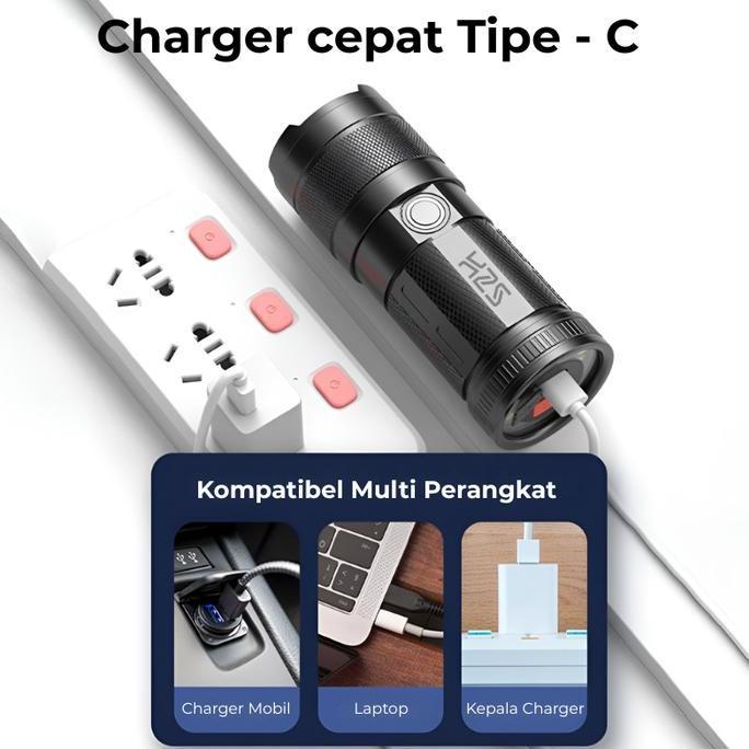 H2S Senter LED Laser Cas COB Zoom in out 9 Mode Waterproof HS-S86