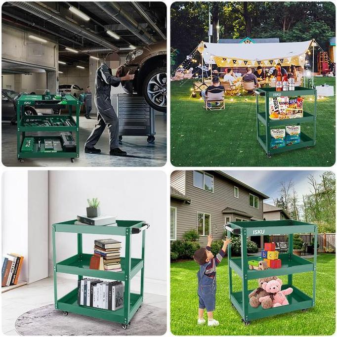 ISKU Trolley Perkakas Bengkel 3 Susun Rak Alat Tukang Tool Cart Baja Cold Rolled Kuat Beban 300KG Ro