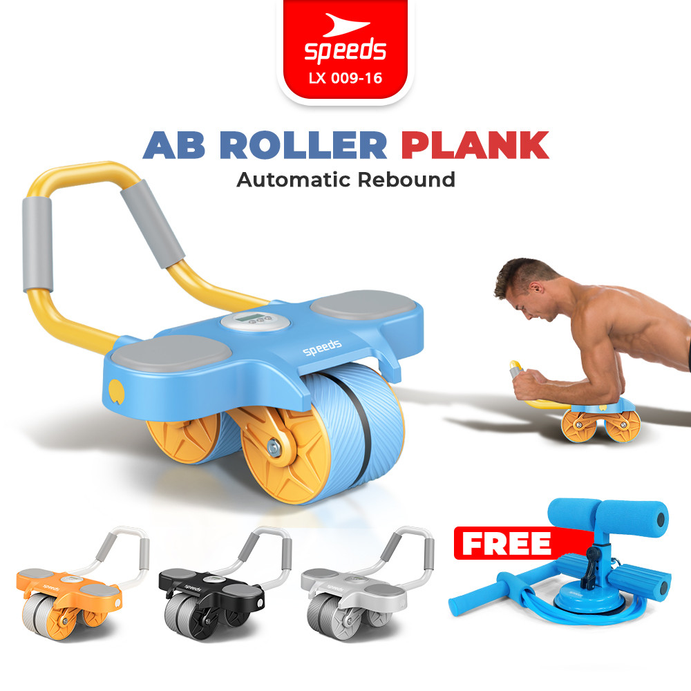 SPEEDS AB Wheels Plank Trainer Ab Roller 2 Roda Automatic Rebound 2in1 Timer Ringan 009-2 BIRU