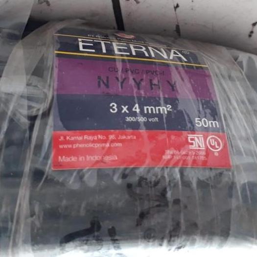 TERBARU - Kabel Serabut NYYHY 3x4 mm Eterna 3 x 4 mm Hitam 3x4mm Eterna 1 Roll 50Mtr / 100Mtr ETERNA