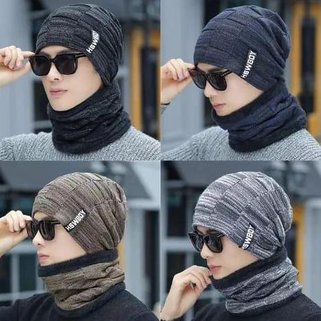 renda.amir - topi kupluk syal 1 set untuk pria wanita  berbahan wol