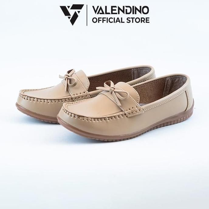 VALENDINO Sepatu Wanita Flatshoes Moccasin Shoes Pita Slip On Hak Rendah 4 Warna Hitam Putih Tan Ivo