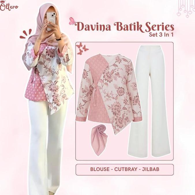 Set Outfit Kondangan 3 In 1 (Blouse Batik + Celana Cutbray + Jilbab Bella Square) OOTD Wanita - OL83