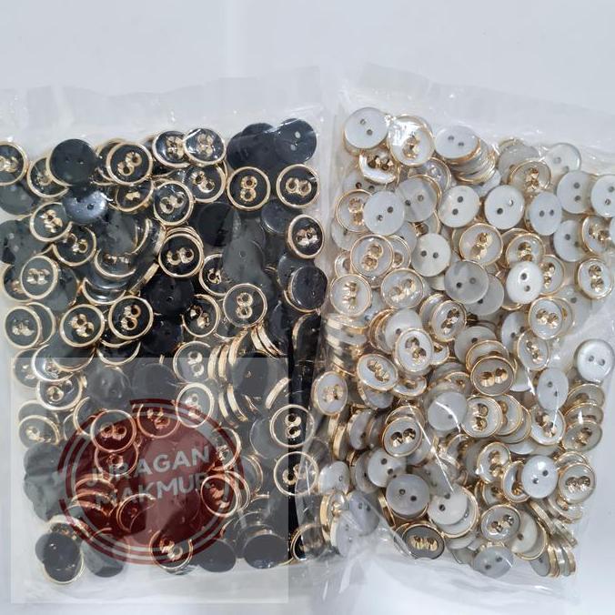 Nahen- [200Pcs] Kancing Baju Lubang 2 Motif Kacamata Putih Hitam Ukuran 20L 24L List Rosegold - Kanc