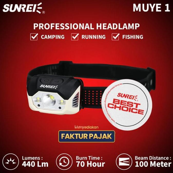 Lampu Kepala Headlamp Sunrei MUYE1 440 Lumens IPX5 Ultralight
