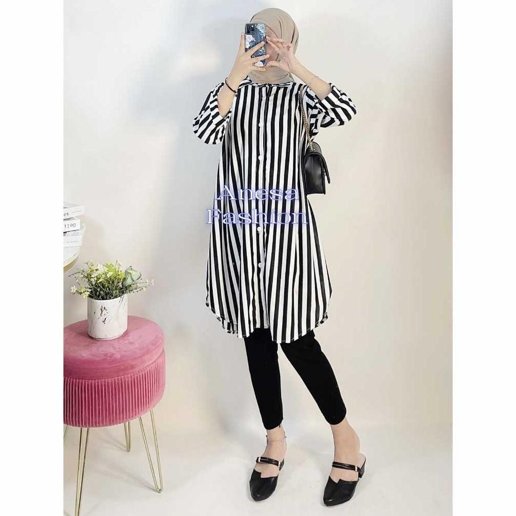 FAST DELIVERY TUNIK SALUR HITAM PUTIH DEWASA 137 TUNIK ATASAN ANESAFASHION