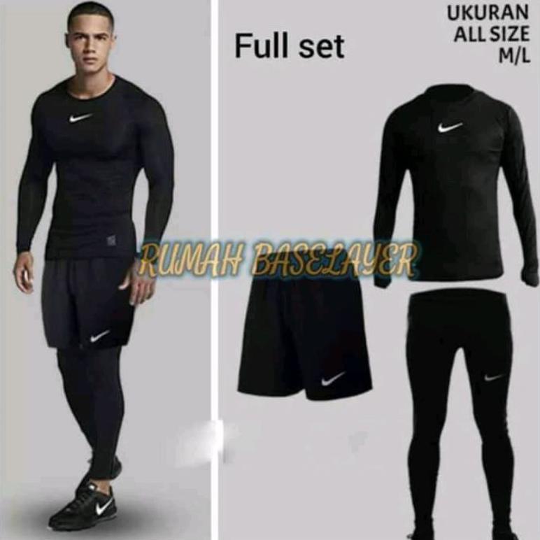 super deal full set baju kaos manset baselayer futsal sepak bola pria running