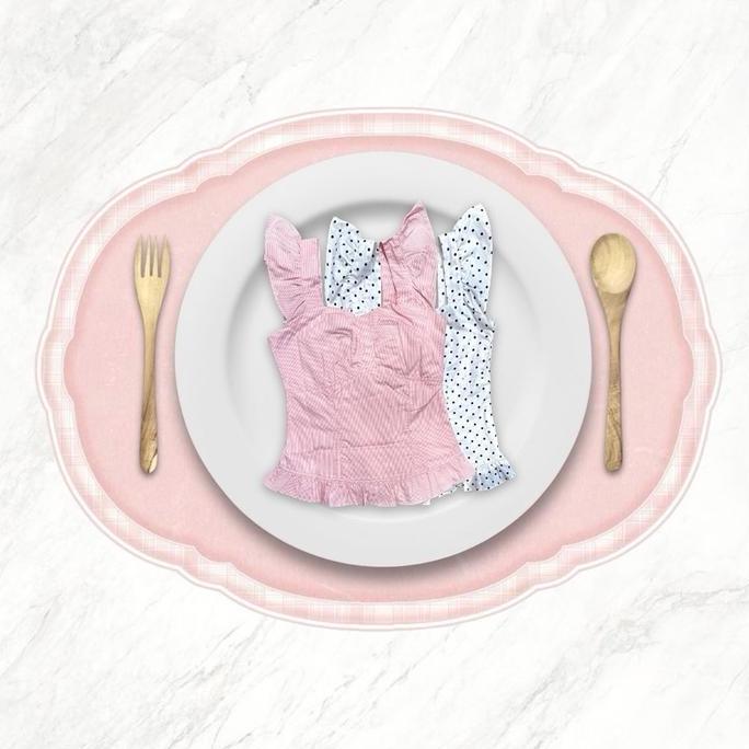Elena Ruffle Top | Agastasia | Polkadot | Pink Striped | Milkmaid Baby Doll Top | Atasan Wanita Tren