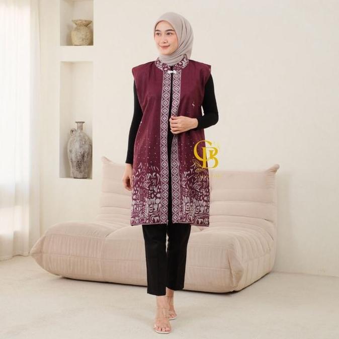MURAH LEBAY Long Cardi Batik Atasan Wanita Modern Outer Panjang Tanpa Lengan Baju Katun Muslim Kardi