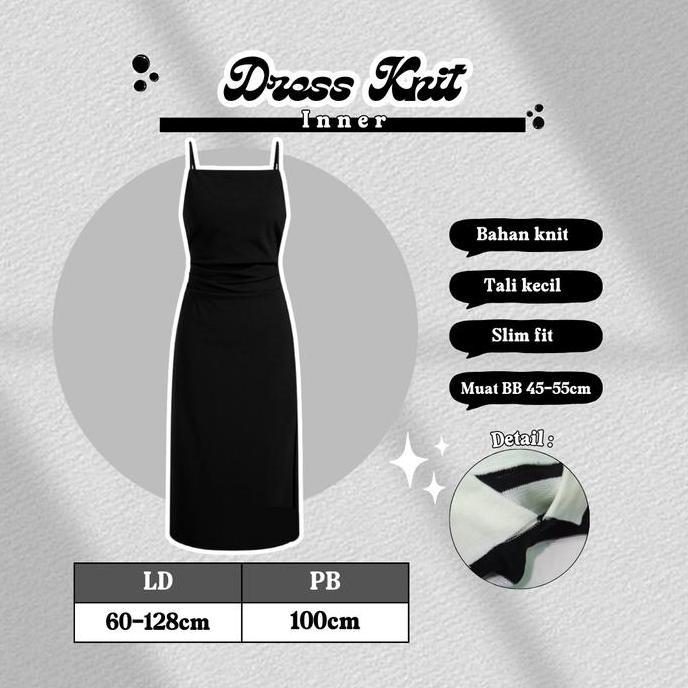 DISKON SPECIAL  One Set Cute Korean Outfit (Baju Rajut Crop Top Lengan Pendek, Inner Dress Panjang H