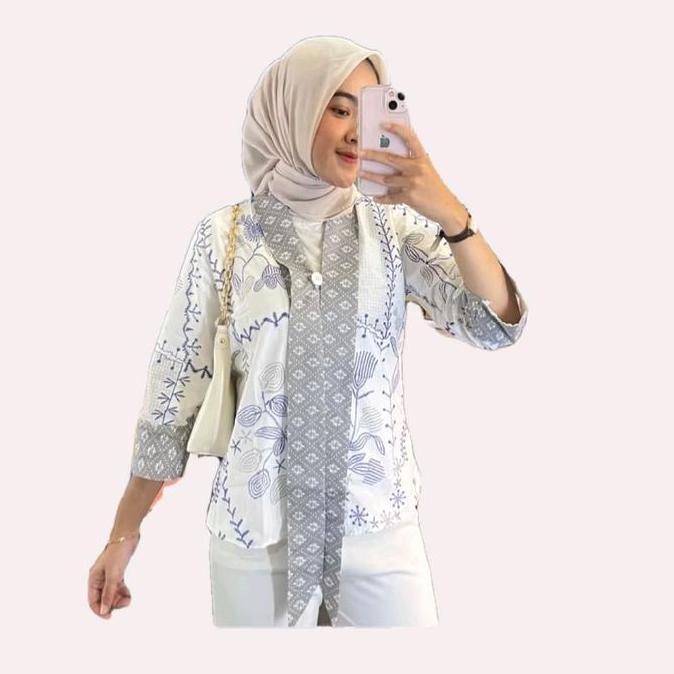 DISKON SPECIAL  Baju batik moderen model Outer ATASAN BAJU KONDANGAN  KERJA ngantor  kancing 1 blues
