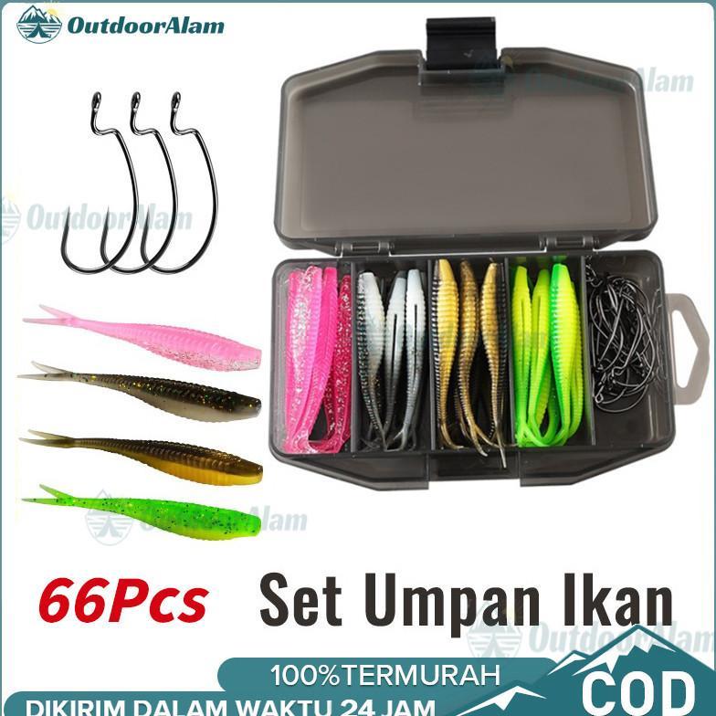 66pcs/set Umpan Soft Lure 1 Set Box Soft Lure Kotak / Fake Bait Soft Bait Fishing Lure Umpan Pancing