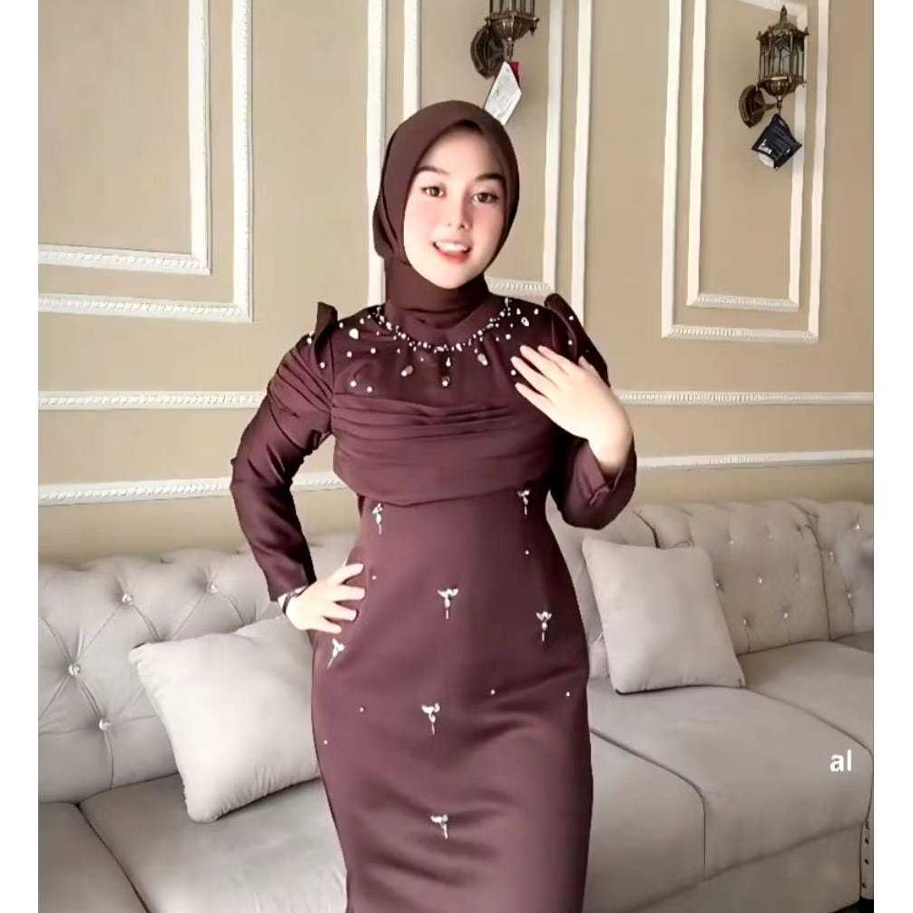 BEST SELLER COD AZWA DRESS SATIN VELVET PREMIUM //DRES PESTA WANITA JUMBO S M L XL XXL // GAMIS KOND