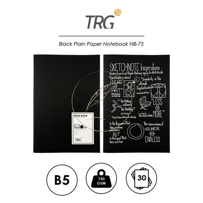 TRG Black Plain Paper Notebook B5 NB-75 - Buku Tulis Catatan A5 Hitam Polos Motif Plain TRG